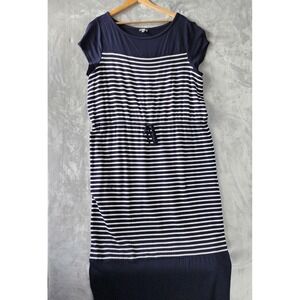 T by Talbots Maxi Dress Womens 2X Navy Blue White Nautical Stripe Stretch Pocket